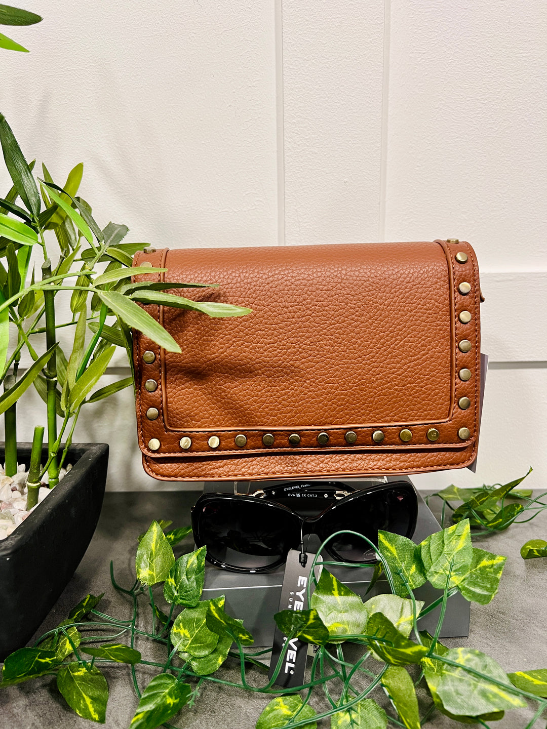 Dana Gold Stud Detail Handbag TAN