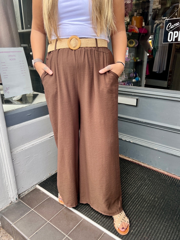 Isla Wide Leg Trousers With Belt CHOCOLATE