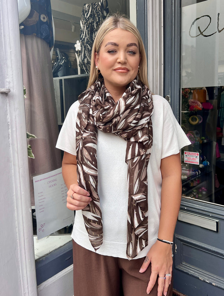 Bold Leaf Print Scarf BROWN