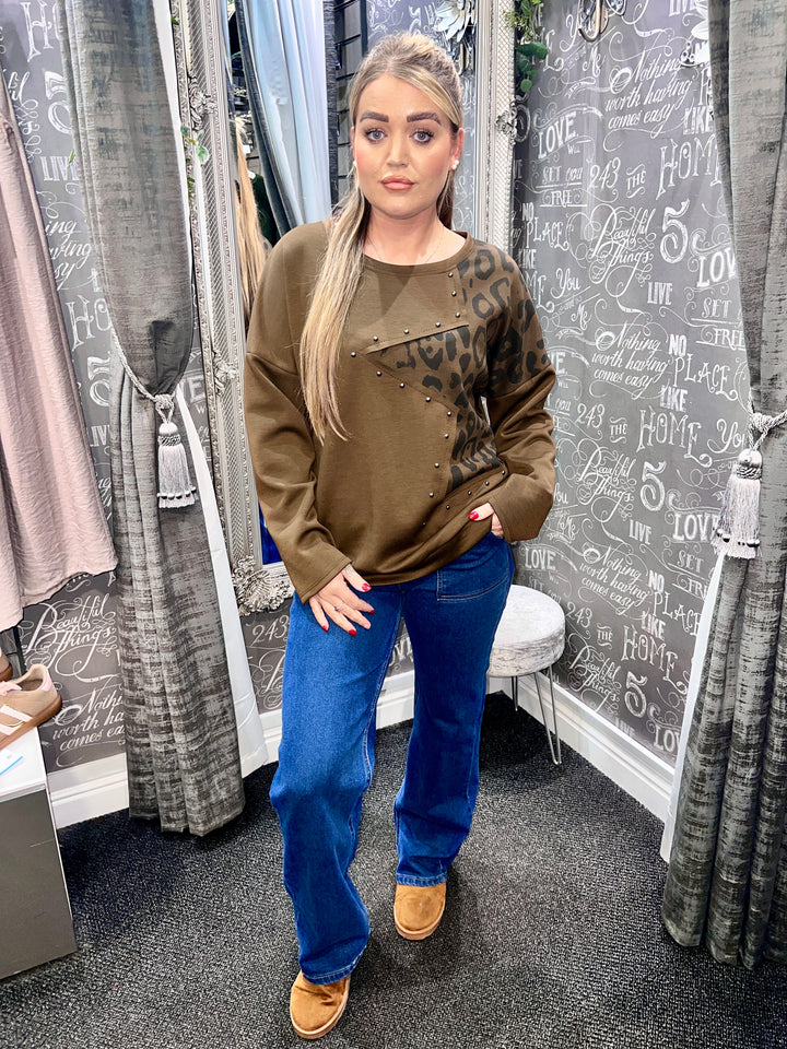 Katya Animal Print Star Sweatshirt CHOCOLATE