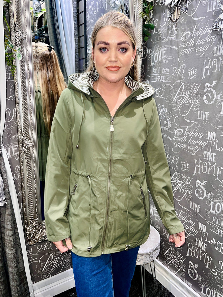 Zoe Abstract Print Reversible Rain Coat KHAKI Size
