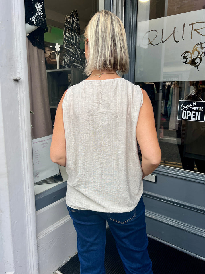 Lilly Beaded Neck Top BEIGE