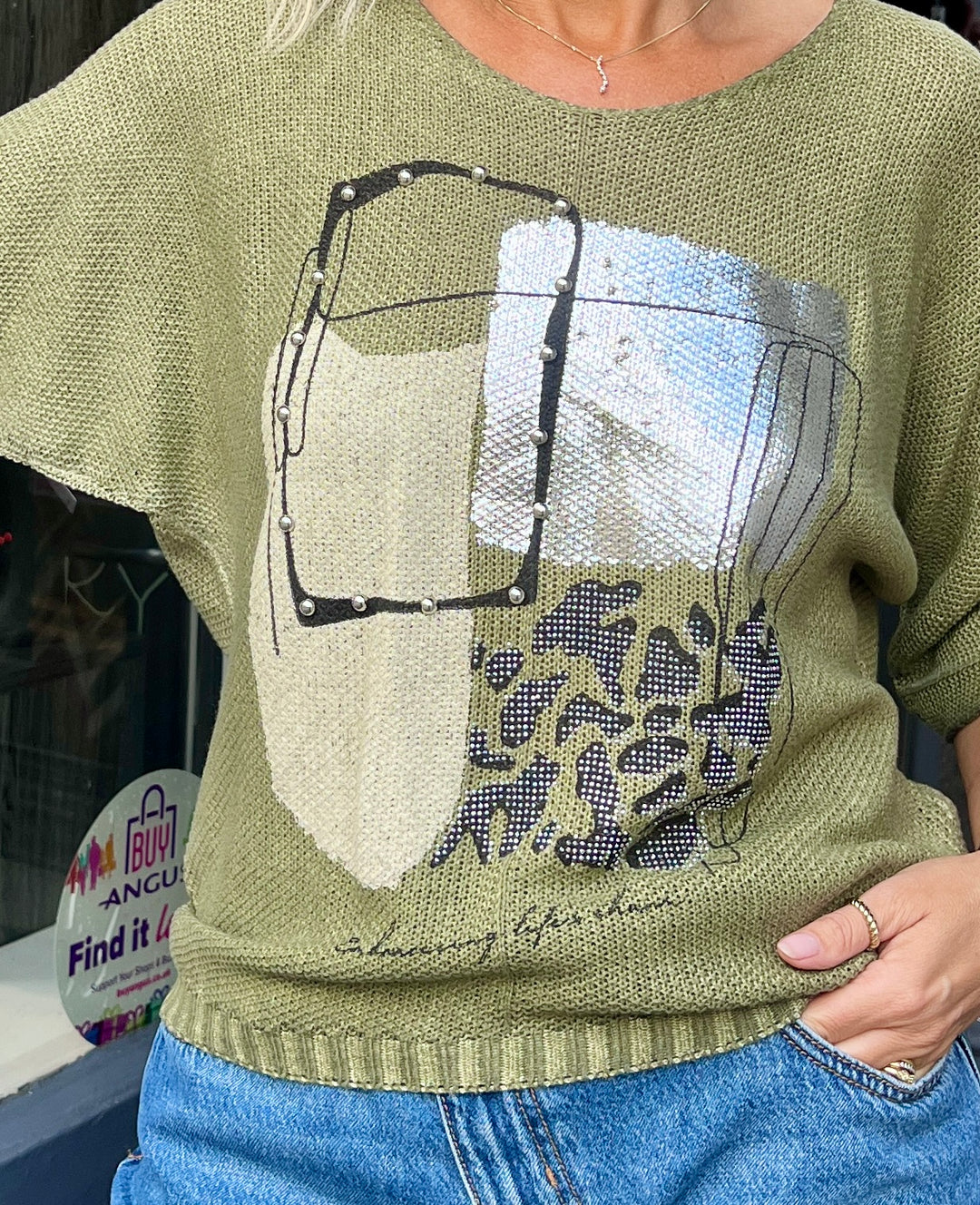 Roisin Embellished Graphic Fine Knit OLIVE