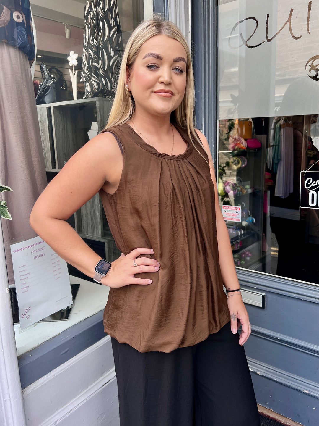 Naomi Silk Cowl Neck Vest Top CHOCOLATE