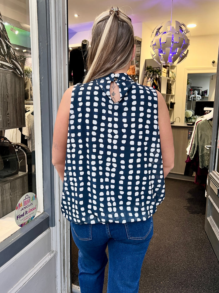 Dot Design Bubble Hem Sleeveless Blouse NAVY