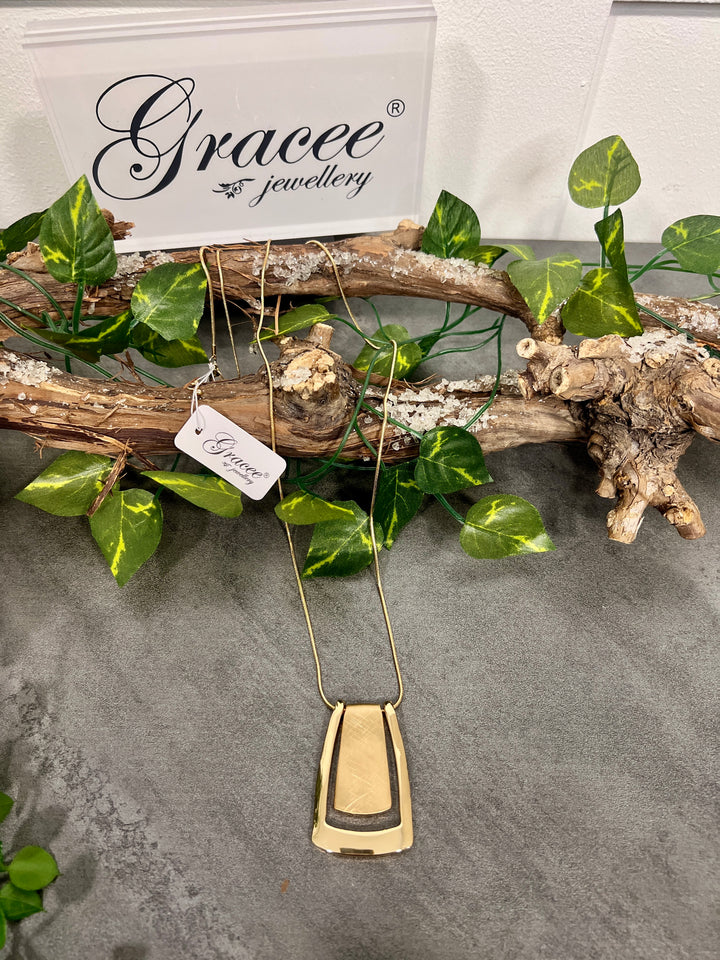 Gracee Two Tone Brushed Rectangle Necklace GOLD