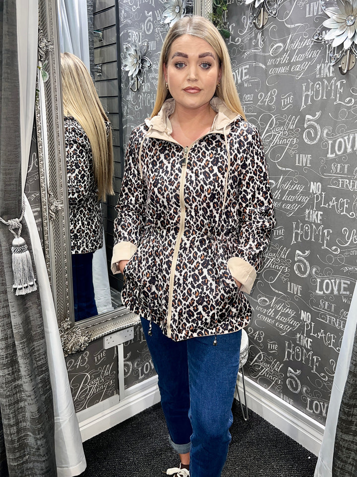 Roxy Animal Print Reversible Rain Coat BEIGE