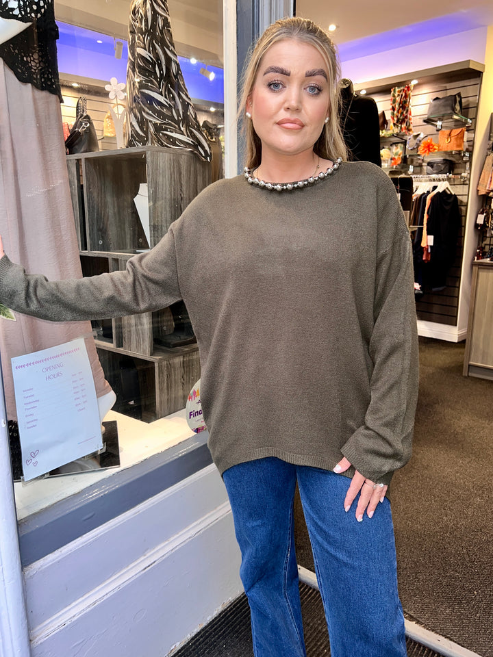 Bridget Metallic Bead Embossed Knit KHAKI