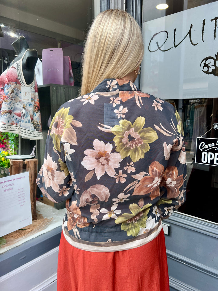 Floral Sheer Bomber Jacket GREEN/RUST