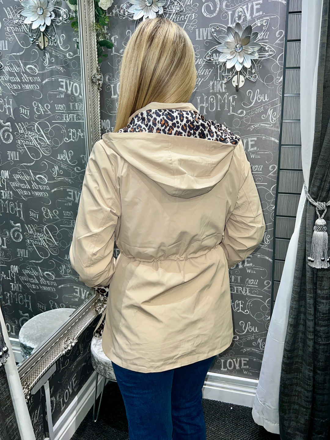Roxy Animal Print Reversible Rain Coat BEIGE