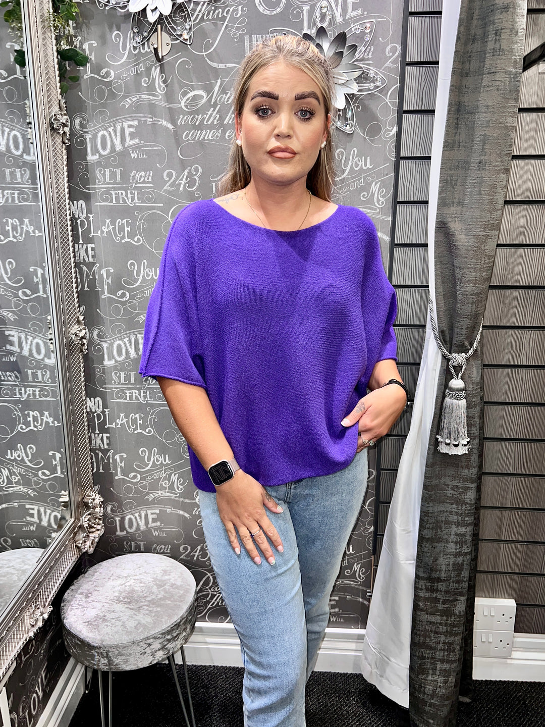 Sandi Italian Soft Knit Short Sleeve Jumper PURPLE
