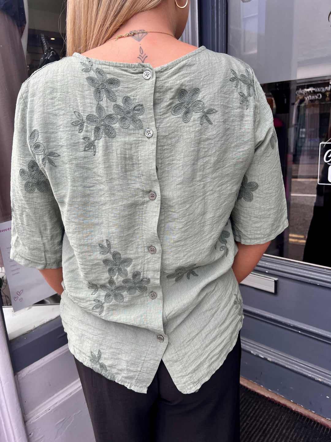 Tiffany Floral Embroidered Top LIGHT KHAKI