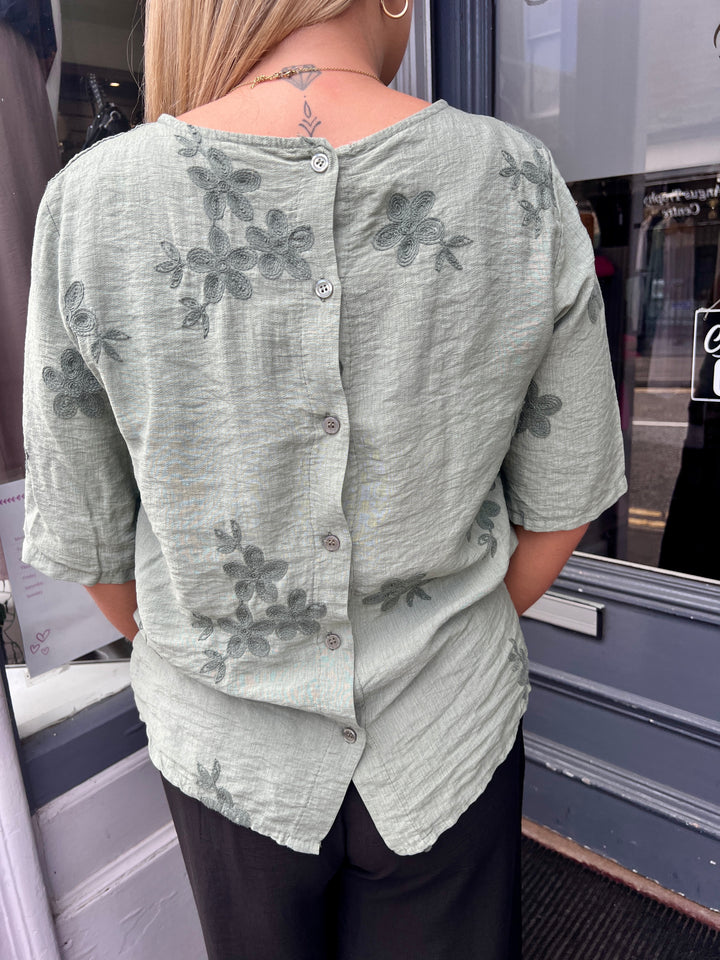 Tiffany Floral Embroidered Top LIGHT KHAKI