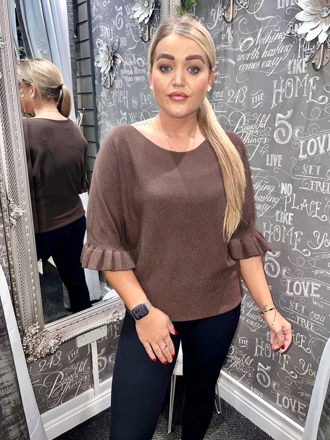 Klara Frill Sleeve Knit CHOCOLATE