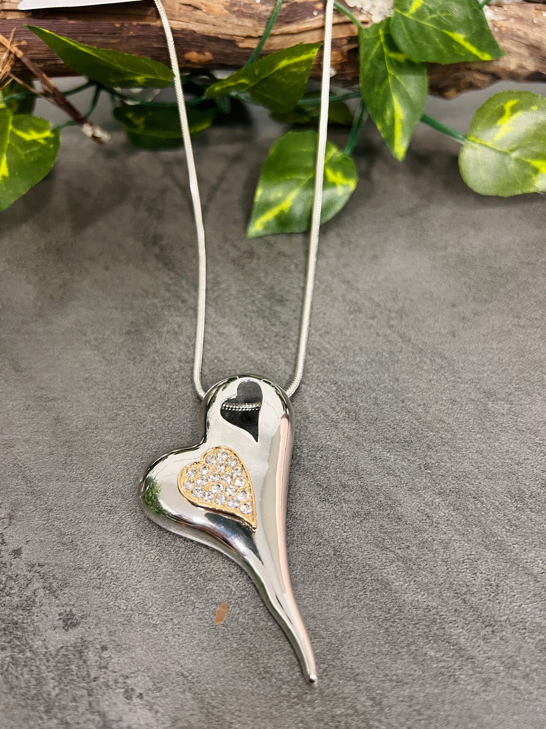 Gracee Two Tone Heart Necklace SILVER