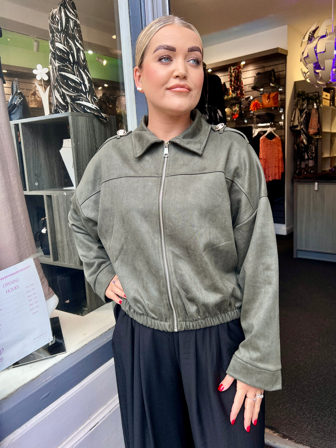 Tara Suede Bomber Jacket KHAKI