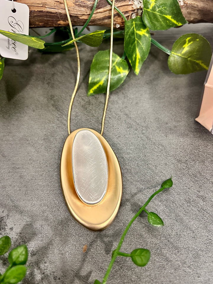 Gracee Two Tone Brushed Oval Necklace SILVER/GOLD