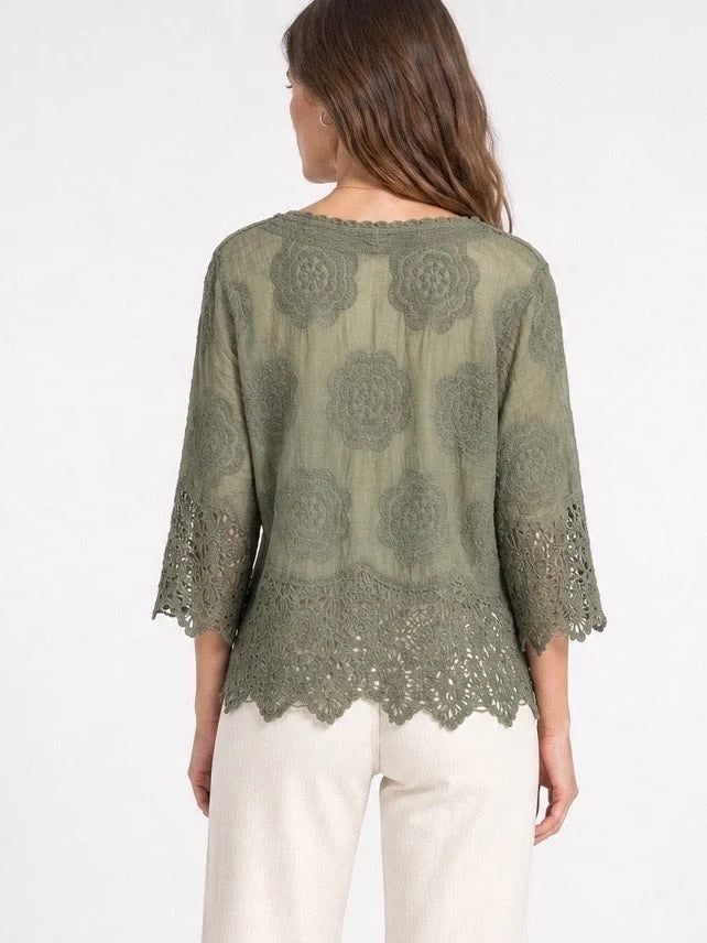 Rhona Floral Lace Blouse KHAKI