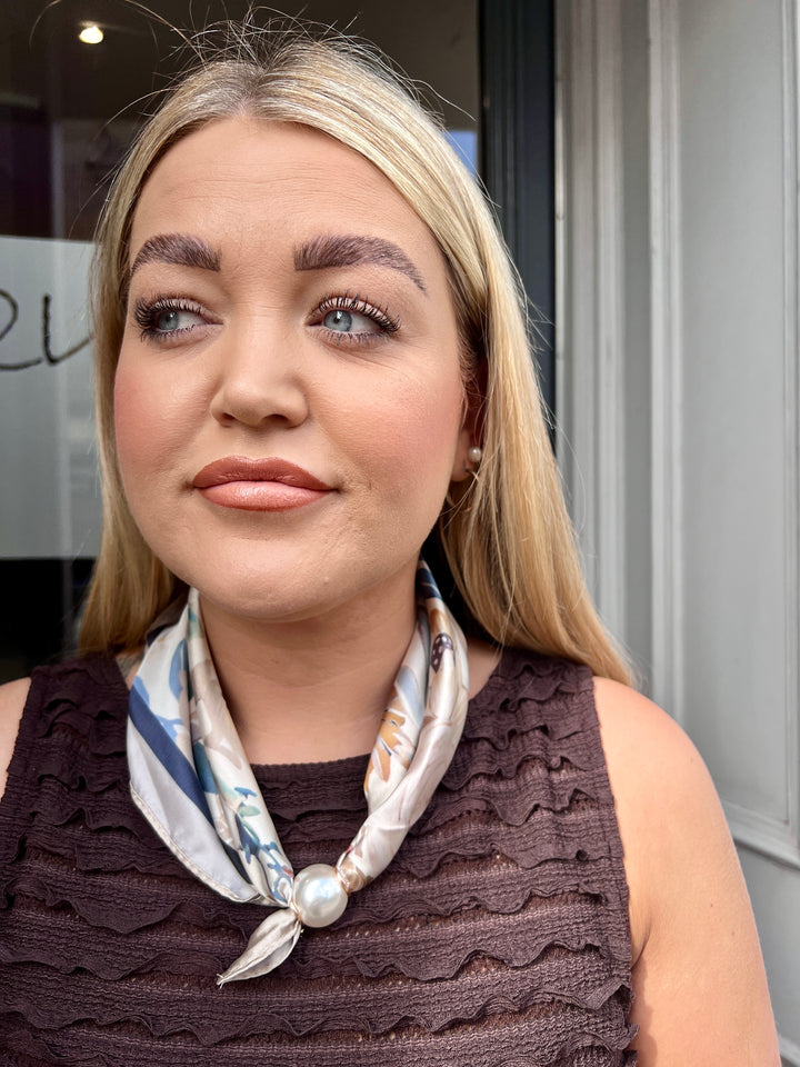 Rosie Floral Magnetic Silk Scarf BEIGE