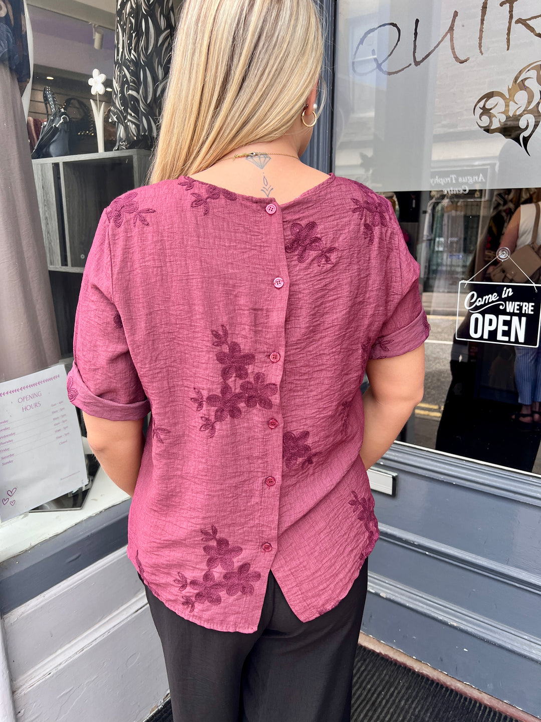 Tiffany Floral Embroidered Top WINE