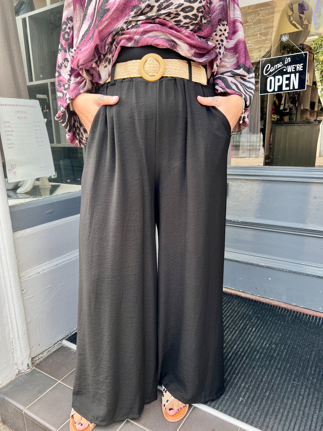 Isla Wide Leg Trousers With Belt BLACK
