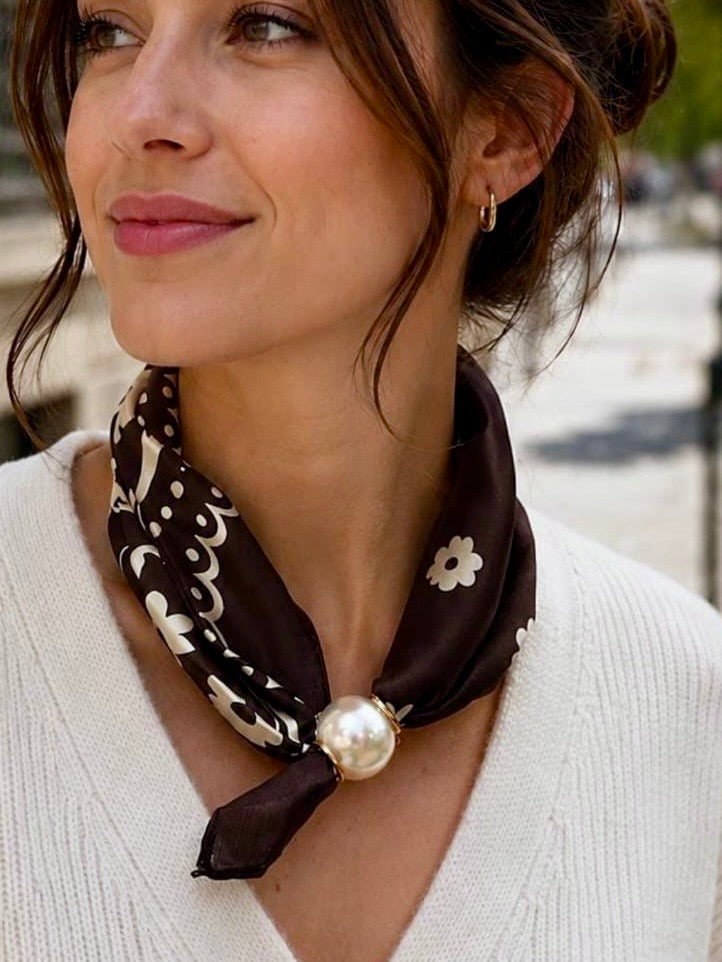 Emily Floral Print Magnetic Scarf CHOCOLATE