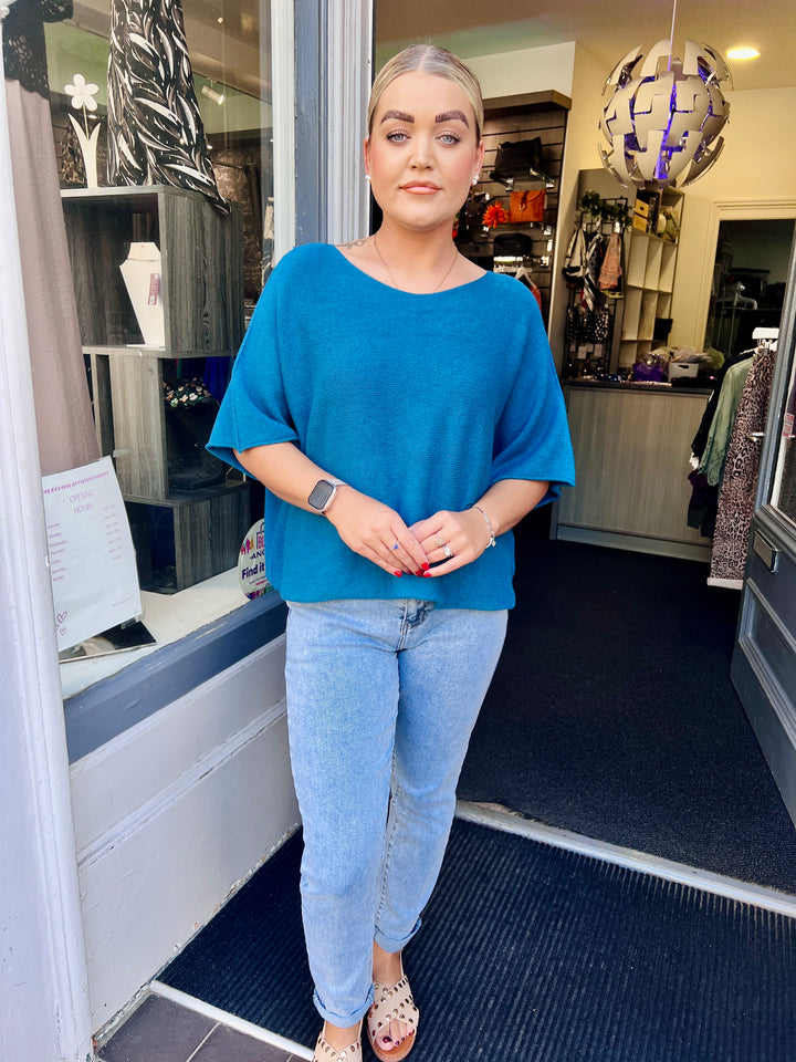 Sandi Italian Soft Knit Short Sleeve Jumper TEAL