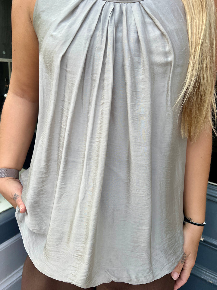 Naomi Silk Cowl Neck Vest Top STONE