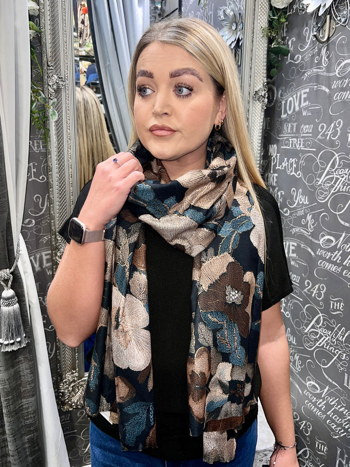 Elegant Flower Scarf BLACK