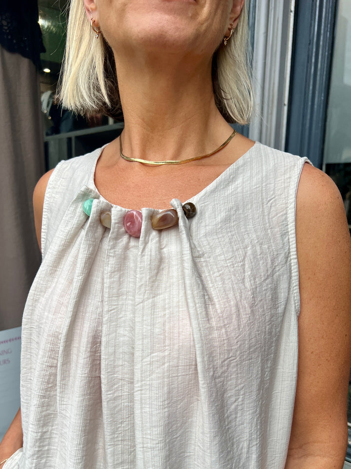 Lilly Beaded Neck Top BEIGE