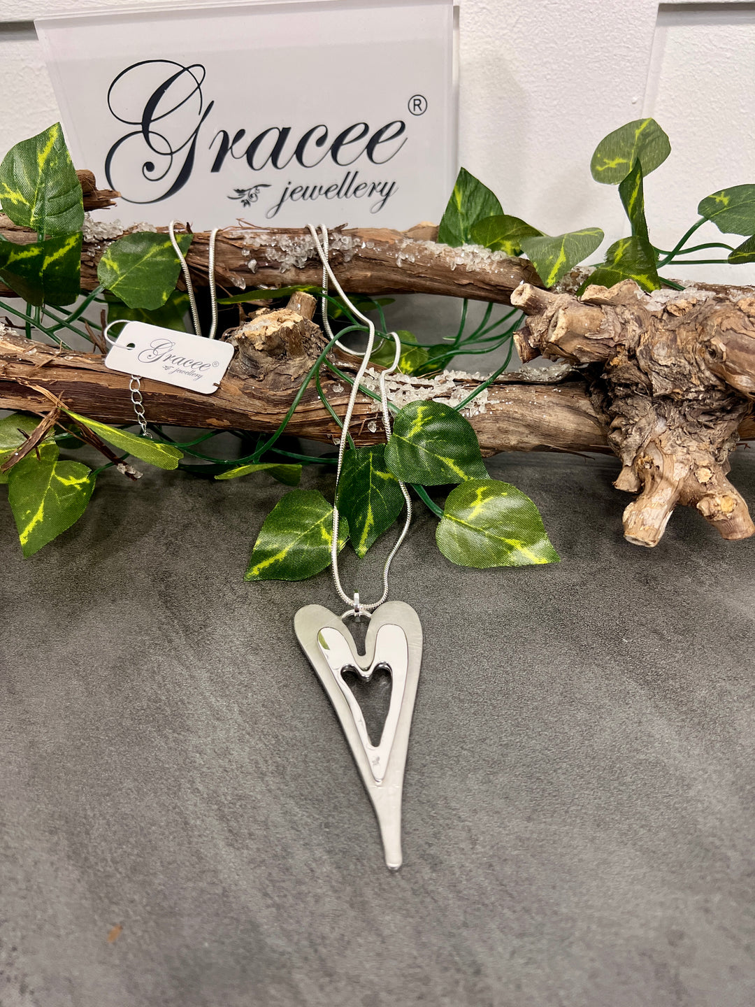 Gracee Two Tone Silver Long Heart Silver