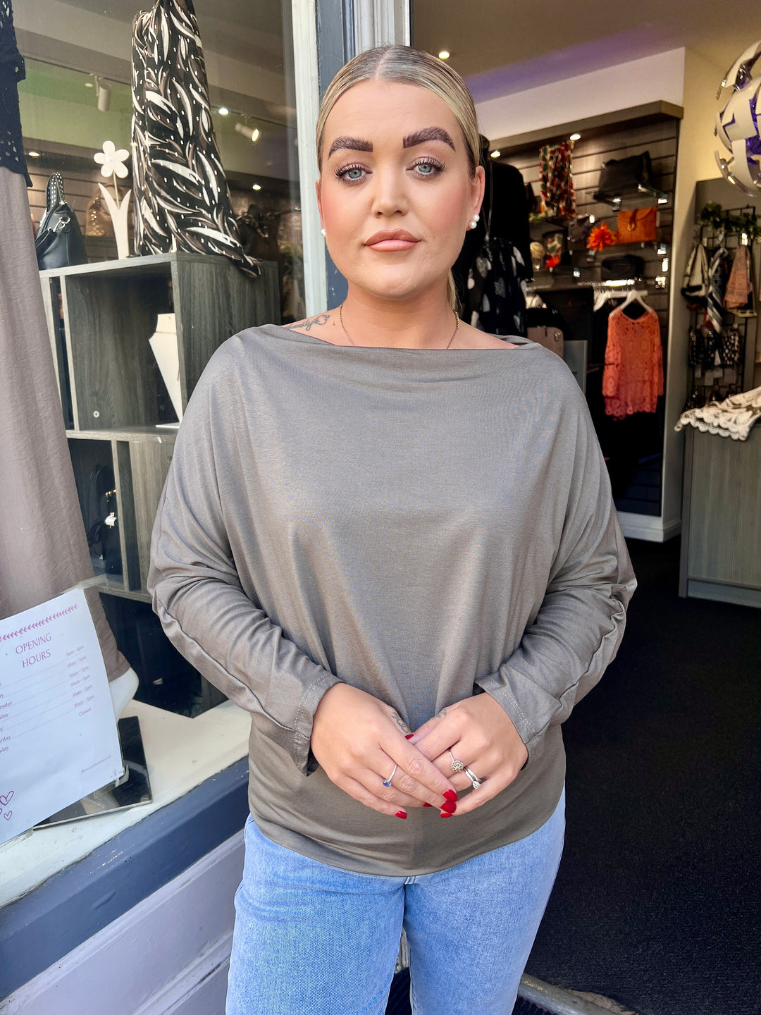 Cindy Long Sleeve Jersey Batwing Top MOCHA