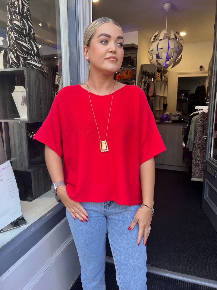 Sandi Italian Soft Knit Short Sleeve Jumper RED
