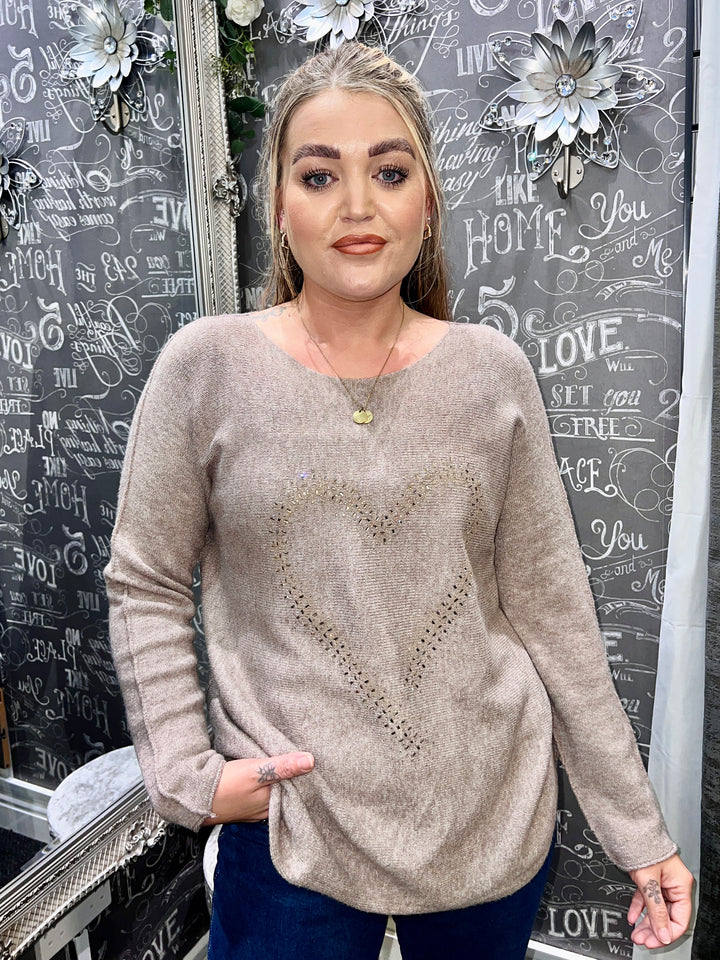 Lily Sparkle Heart Jumper TAUPE