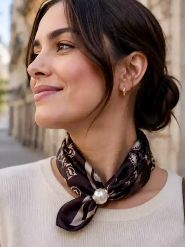 Ria Paisley Print Magnetic Scarf CHOCOLATE