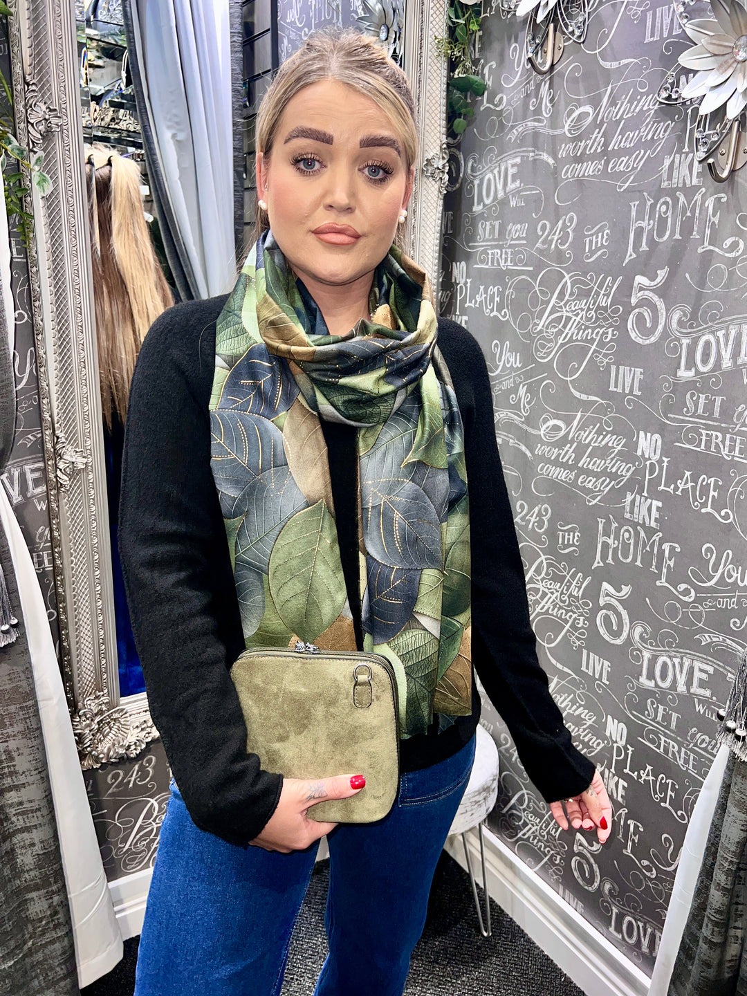 Multi Leaf Scarf KHAKI