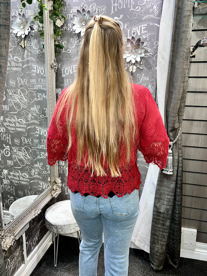 Rhona Floral Lace Blouse WINE
