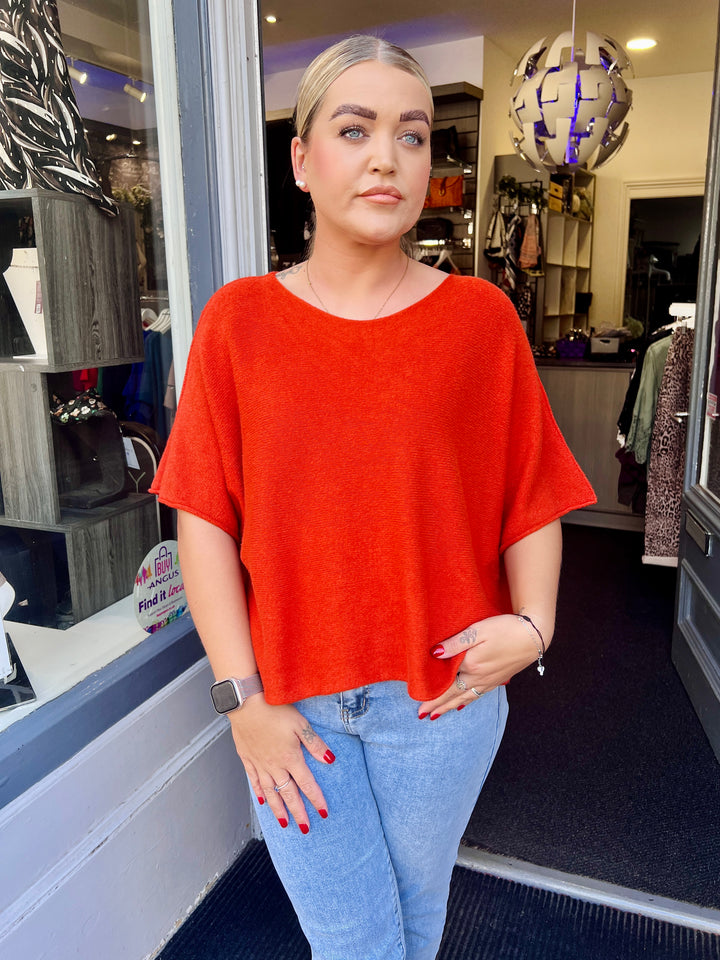 Sandi Italian Soft Knit Short Sleeve Jumper RUST