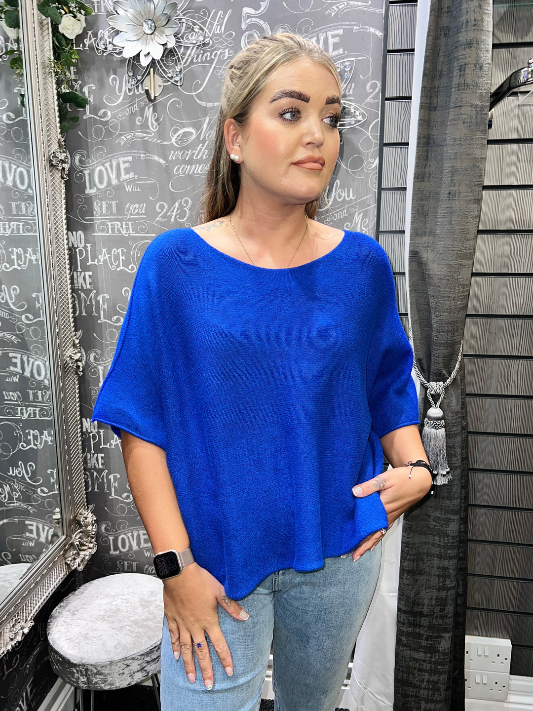 Sandi Italian Soft Knit Short Sleeve Jumper ROYAL