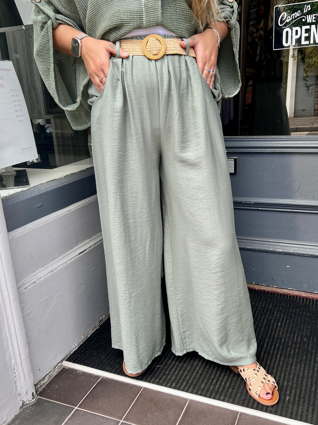 Isla Wide Leg Trousers With Belt LIGHT KHAKI
