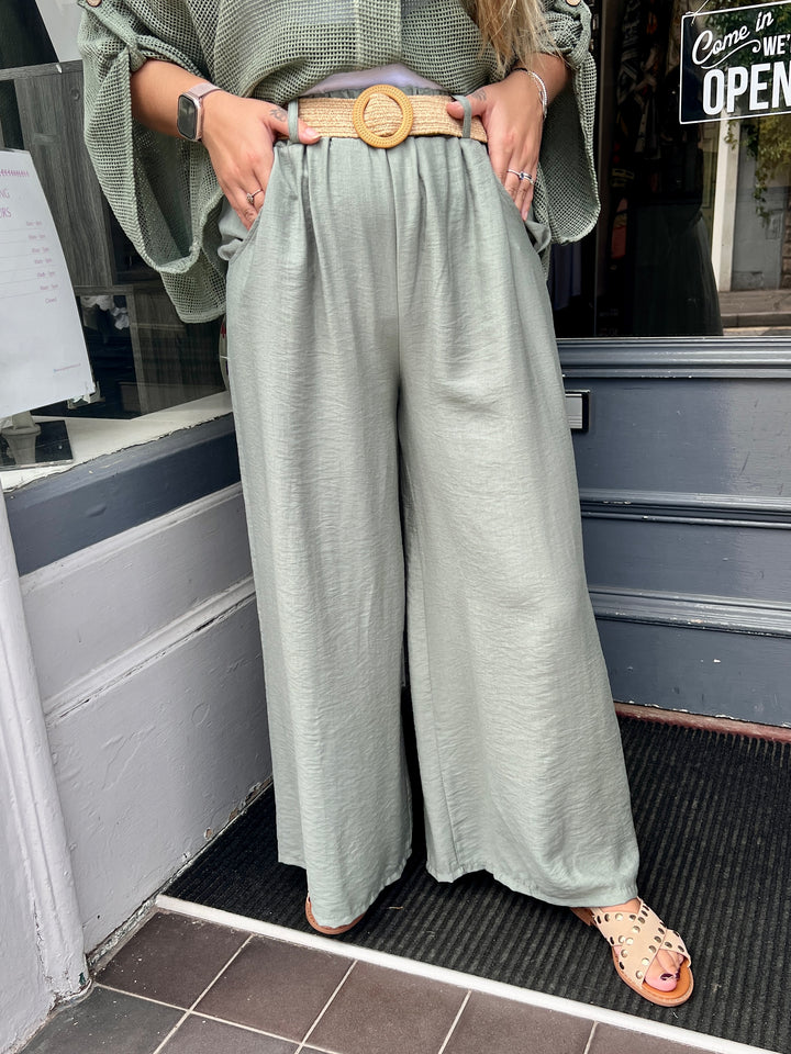 Isla Wide Leg Trousers With Belt LIGHT KHAKI