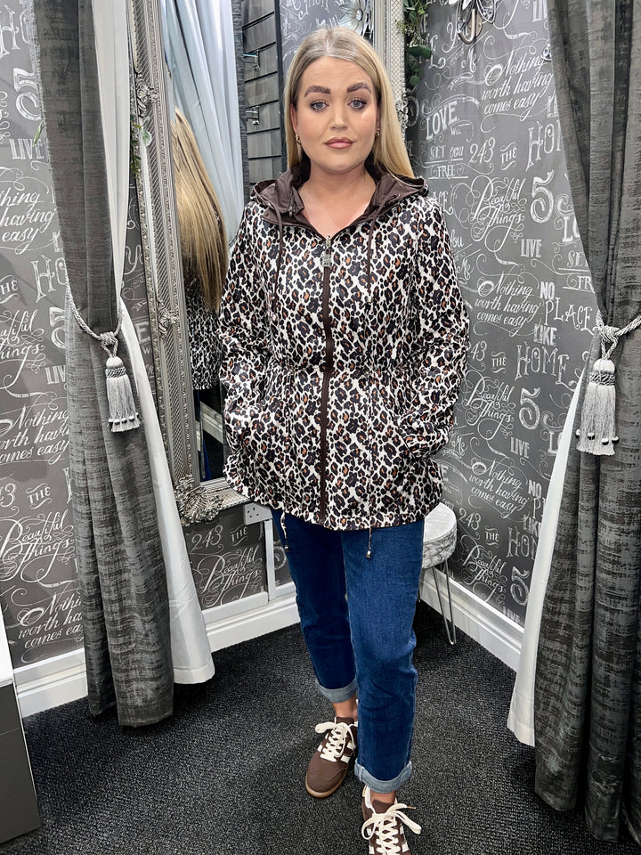 Roxy Animal Print Reversible Rain Coat CHOCOLATE