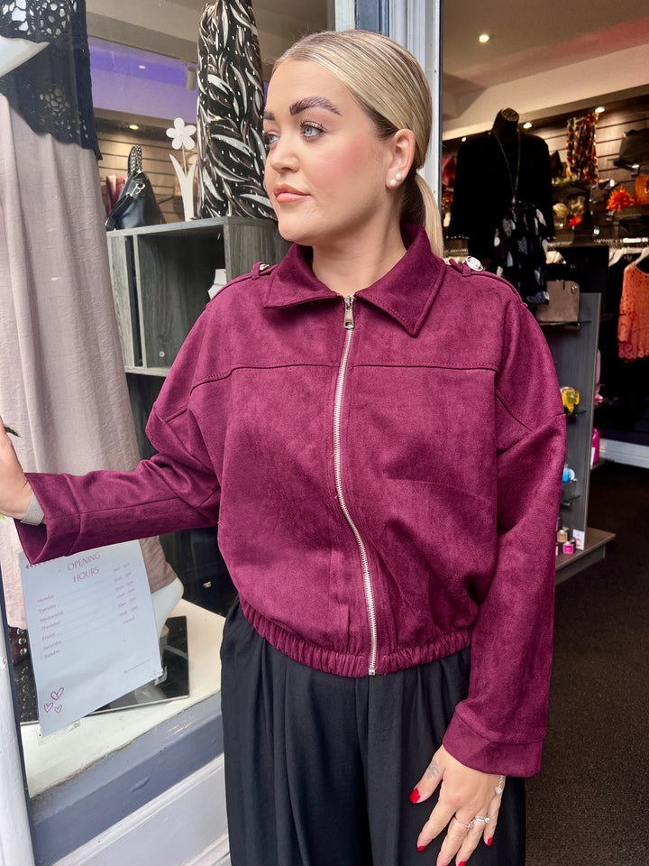 Tara Suede Bomber Jacket BURGUNDY