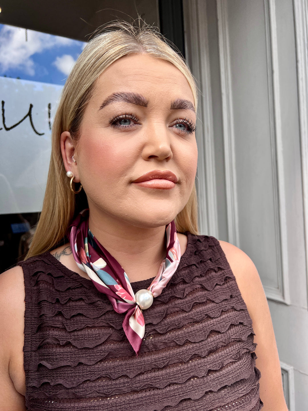 Rosie Floral Magnetic Silk Scarf BURGUNDY