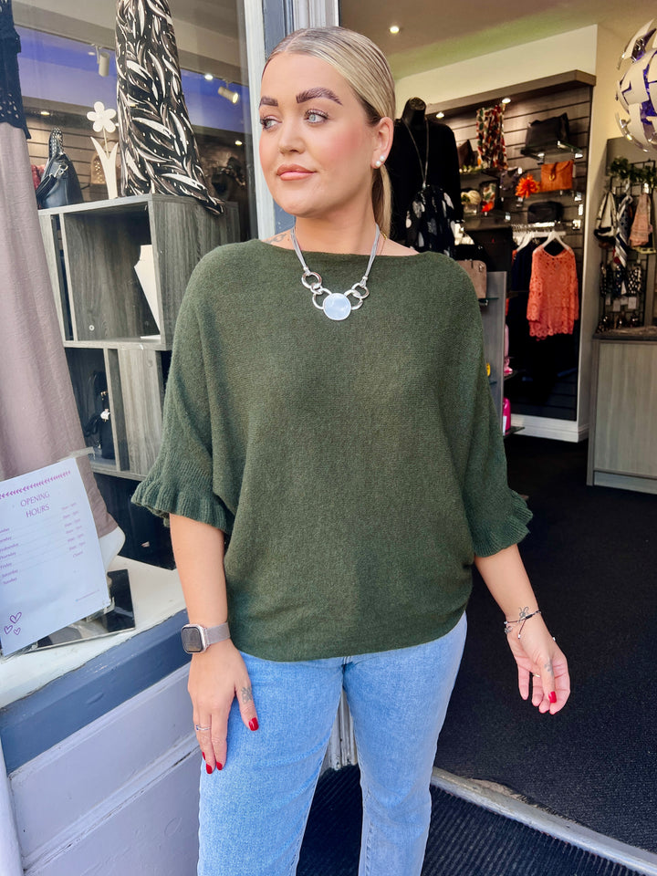 Lara Frill Sleeve Knit DARK KHAKI