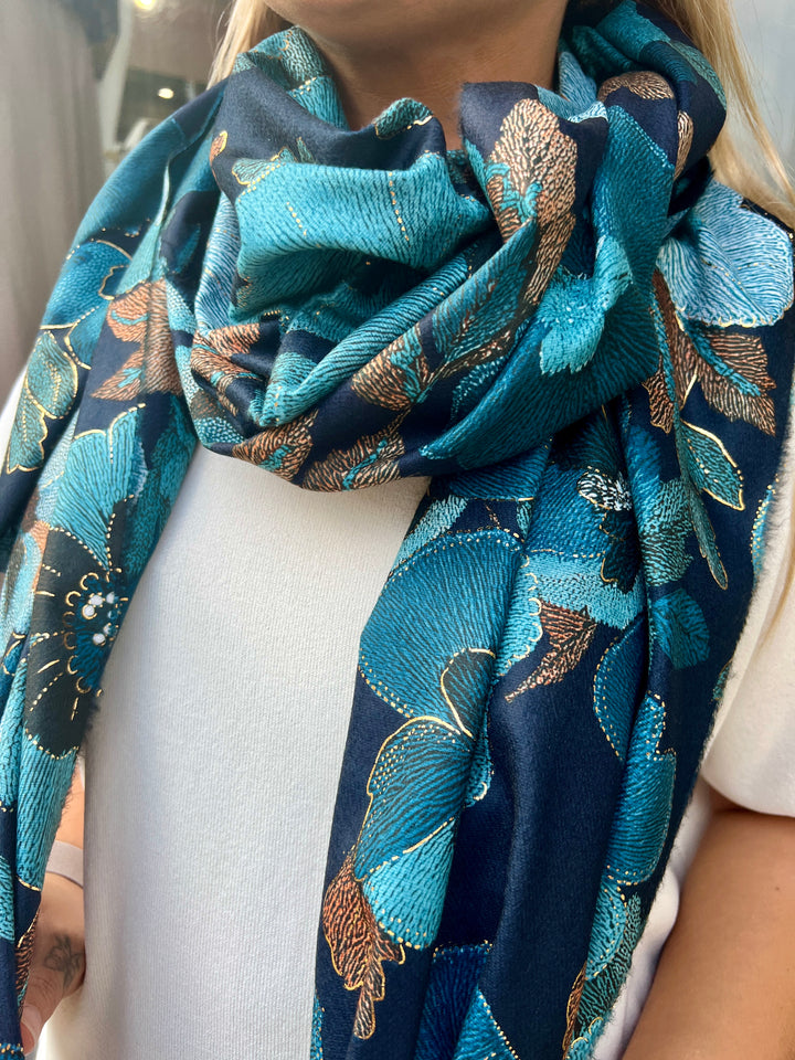 Elegant Flower Scarf NAVY