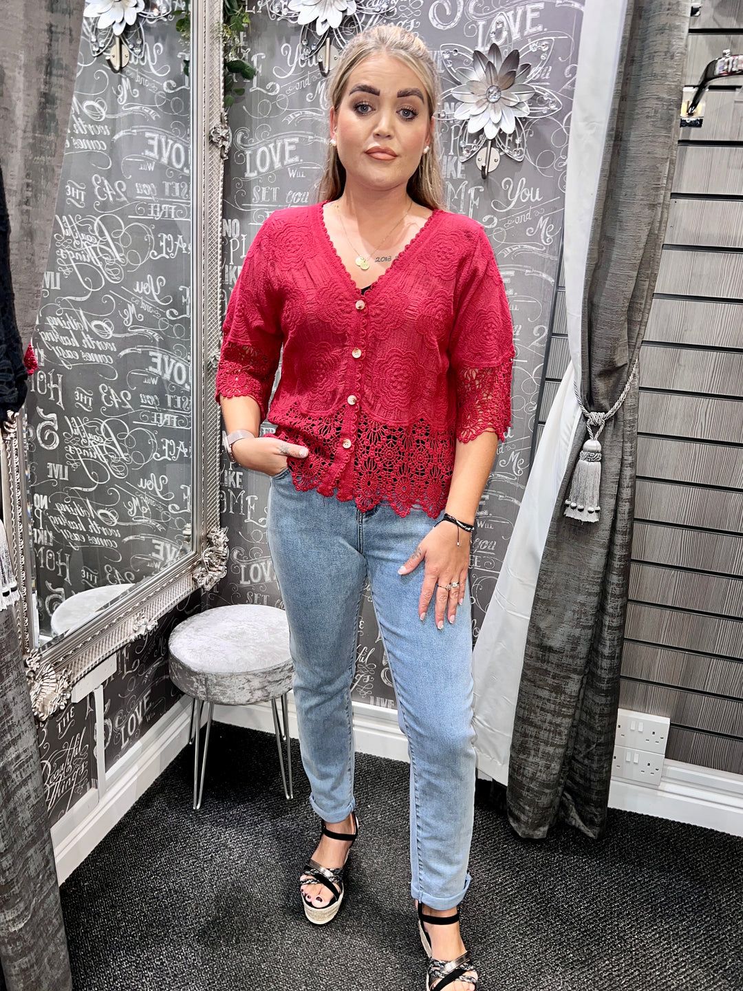 Rhona Floral Lace Blouse WINE