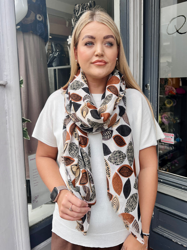 Leaf Print Scarf BEIGE
