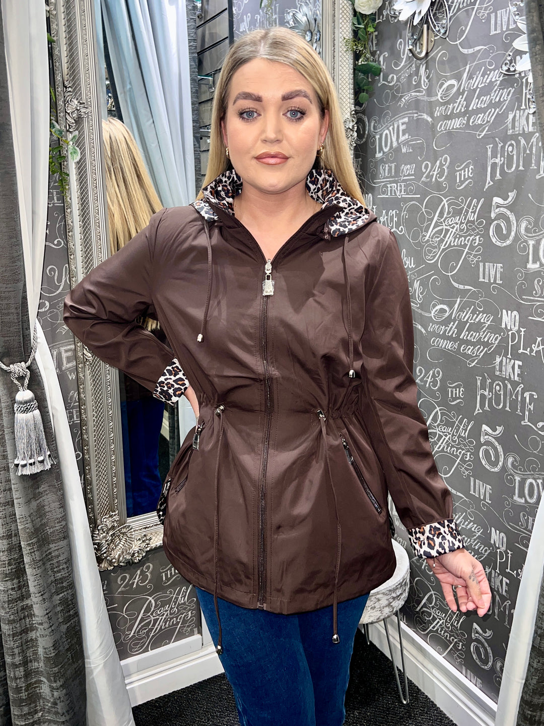 Roxy Animal Print Reversible Rain Coat CHOCOLATE