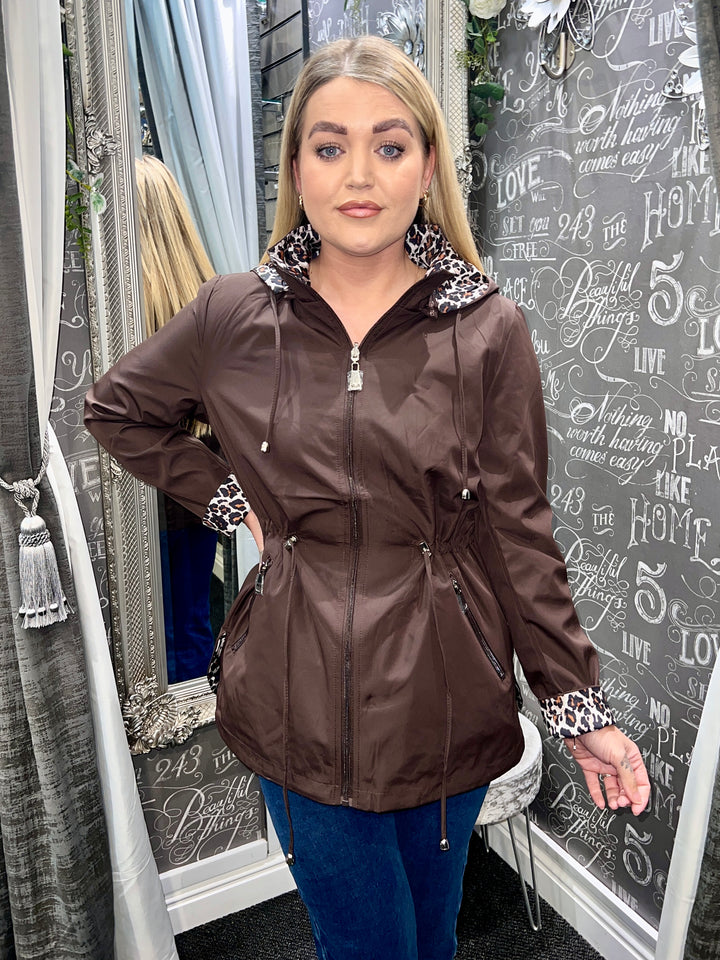 Roxy Animal Print Reversible Rain Coat CHOCOLATE